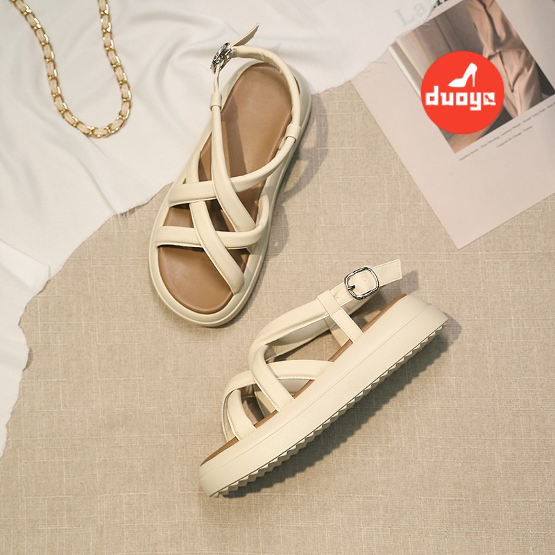 Duoya Tóc Thẳng ~ [Hàng Có Sẵn] Giày Sandal Đế Mềm Khoét Rỗng Dây Chéo Thời Trang Mùa Hè Cho Nữ Miễn Phí Vận Chuyển