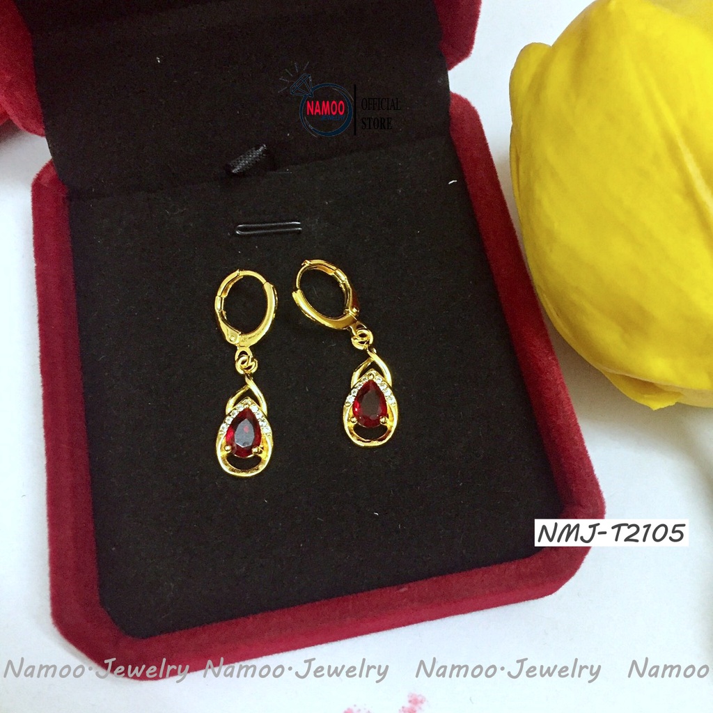Khuyên Tai Đính Đá Đỏ T2105 Nhỏ Xinh Cho Nữ