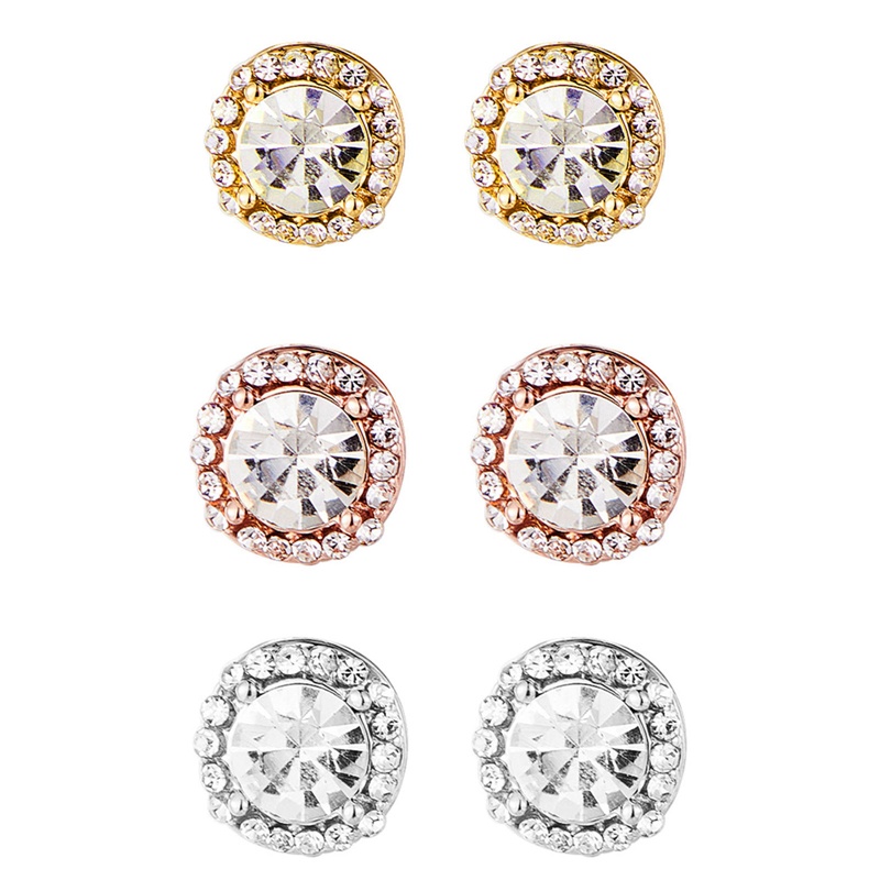 Set 2 Đôi Khuyên Tai Tròn Bằng Thép Không Gỉ Đính Đá Thời Trang Cho Nữ