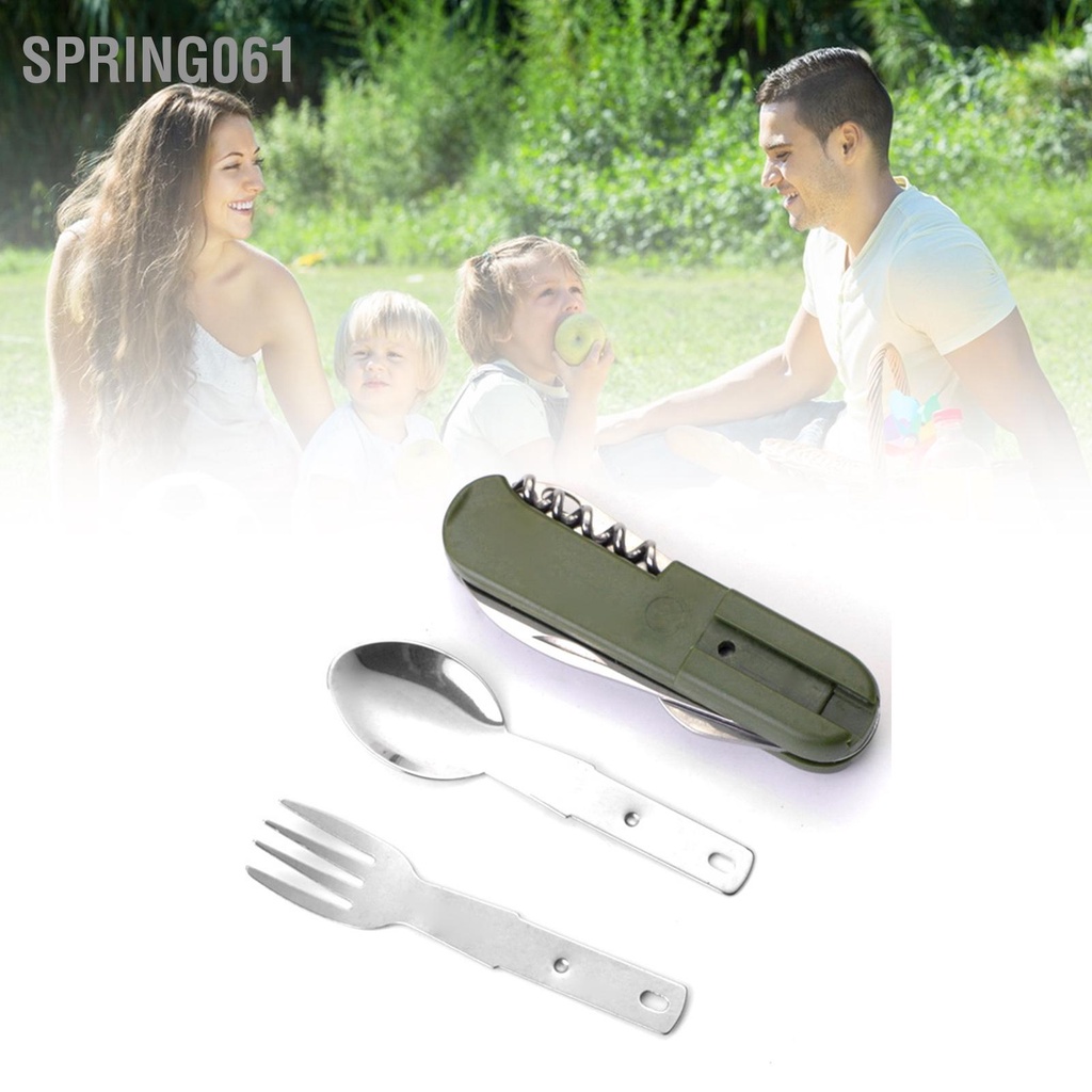 Spring061 Dụng Cụ Cắm Trại Bộ Dao Kéo Đa Năng Bằng Thép Không Gỉ Gấp Gọn Có Thể Tháo Rời Đồ Ăn
