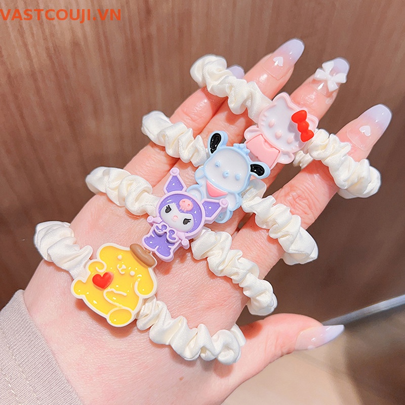 Dây Buộc Tóc Cao Su Hình Mèo Hello Kitty Mymelody Kuromi Purin Cinnamoroll Pachacco Dễ Thương Cho Nữ