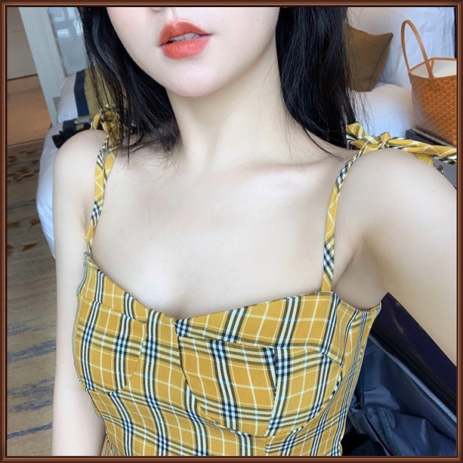 Đầm Dáng Ôm Họa Tiết Kẻ Sọc Màu Vàng Thời Trang Mùa Hè Cho Nữ