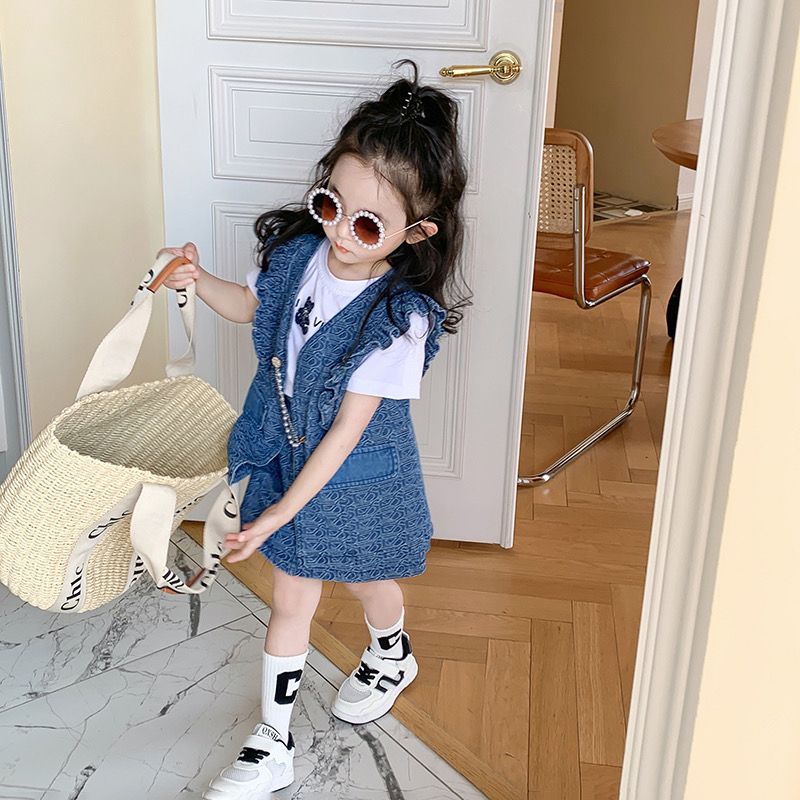 Bộ Đồ Denim 3 Món Thoáng Khí Thoải Mái Phong Cách Hàn Quốc Thời Trang Mùa Hè Cho Bé Gái