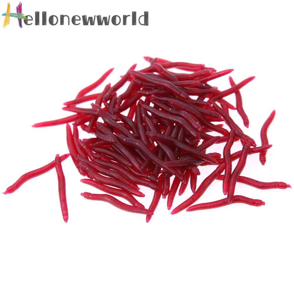 Set 100 Mồi Giả Mềm Câu Cá Hình Giun Đỏ 4cm