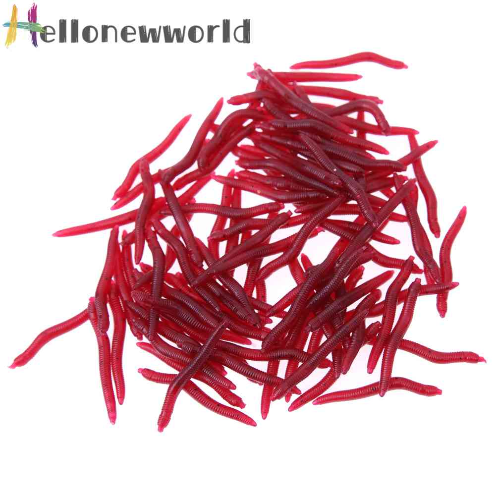 Set 100 Mồi Giả Mềm Câu Cá Hình Giun Đỏ 4cm