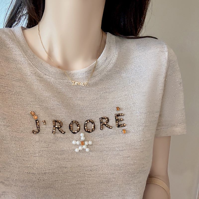 Áo Thun Tay Ngắn Dáng Rộng Bằng Lụa Lạnh Mỏng Thời Trang Mùa Hè 2023 Hàng Mới Dành Cho Bạn Nữ