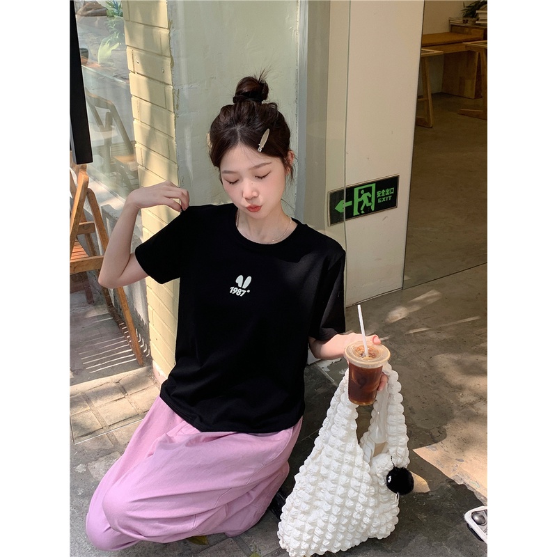 Áo Thun Tay Ngắn Dáng Rộng In Hình Tai Thỏ Ba Chiều Thời Trang Mùa Hè Cho Nữ