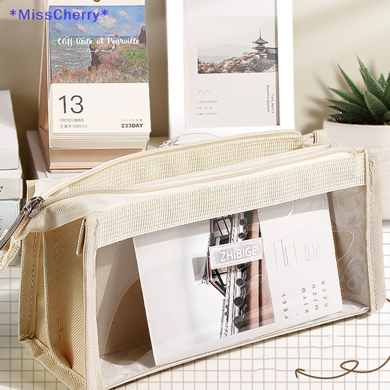 Túi Đựng Bút Trong Suốt Sáu Ngăn Sức Chứa Lớn Có Khóa Kéo Mới