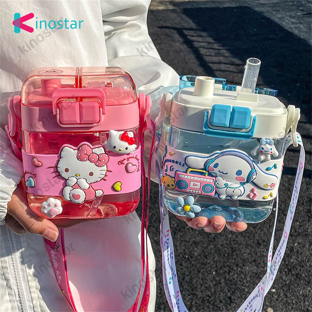 Lớn Bụng Cốc Nước Sanrio Hello Kitty Nhựa Mug Kawaii Cô Gái Trái Tim Phim Hoạt Hình đôi Uống Rơm Ly.