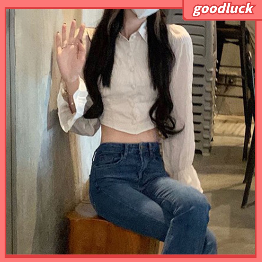 [ULK] Áo Sơ Mi Tay Dài Phồng Thắt Nơ Eo Họa Tiết Hoa Rỗng Cài Một Hàng Nút Thời Trang Mùa Xuân Cho Nữ