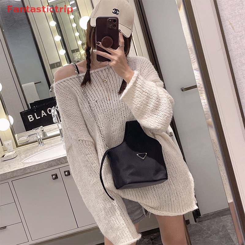 [Fantastictrip] Túi Xách Đeo Vai Dây Rút Bằng Vải Nylon Nhãn Tam Giác Nhỏ Gọn Thời Trang Mùa Hè Mới Cho Nữ