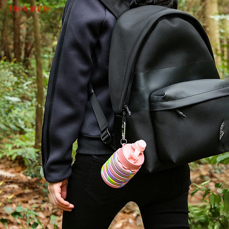 Bình Nước Silicone 500ML Họa Tiết Rằn Ri Có Thể Gấp Gọn Tiện Dụng Mang Theo Du Lịch / Leo Núi