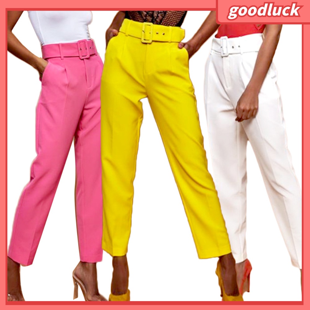 Quần Dài Lưng Cao Màu Trơn Thời Trang Cho Nữ