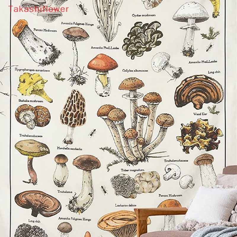 (Takashiflower) Thảm Treo Tường Trang Trí Nội Thất Hình Nấm Bảng Nhận Dạng Mycoy Champignon