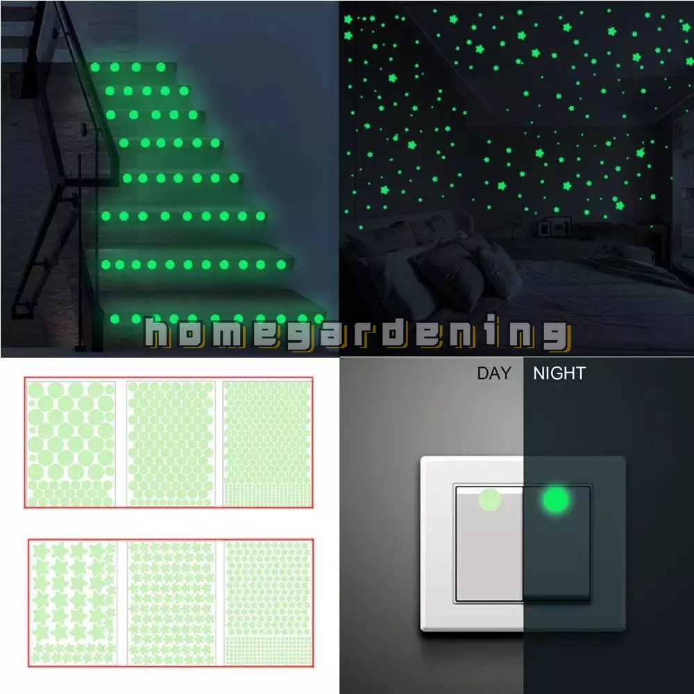 Bộ 407 Miếng Dán Tường Trang Trí Dạ Quang Tự Dính DIY