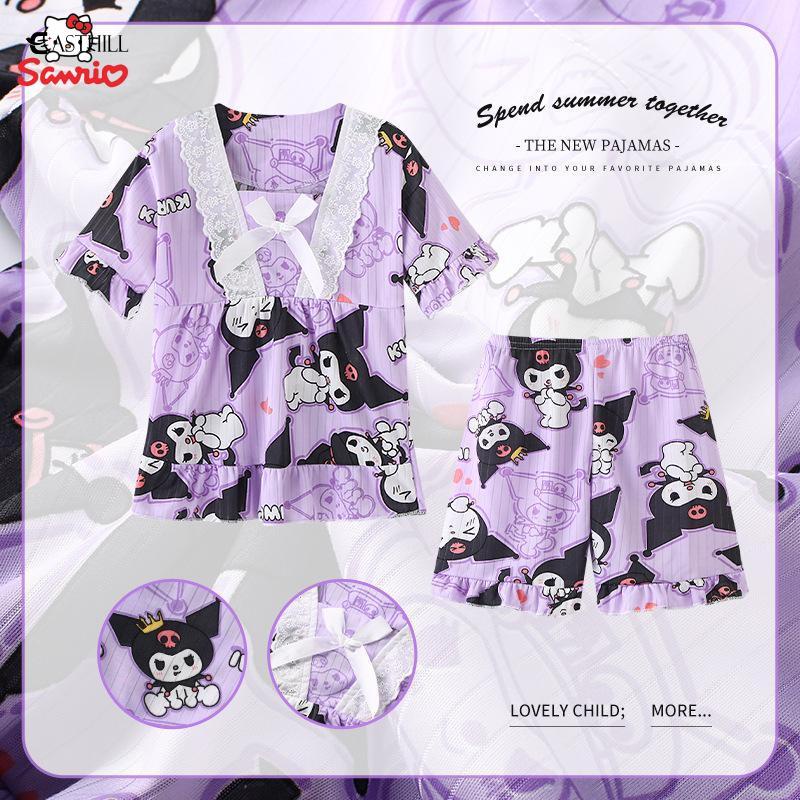 Bộ Đồ Ngủ Tay Ngắn In Hình Sanrio Hello Kitty Kuromi Cinnamoroll Dễ Thương Thời Trang Mùa Hè Cho Bé