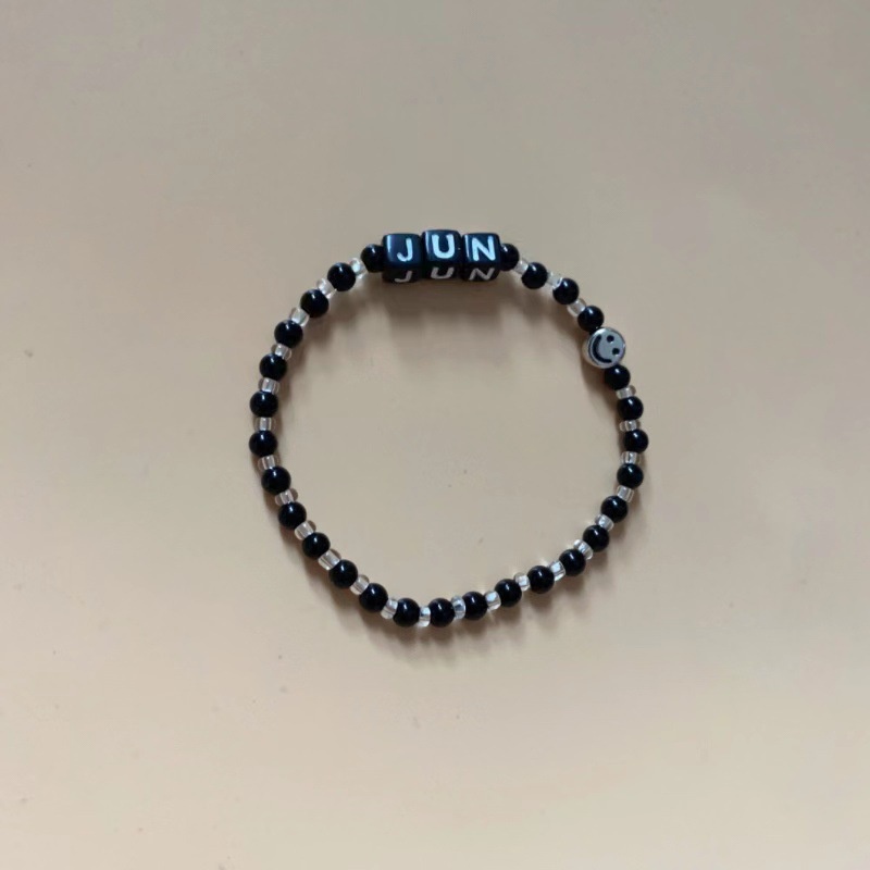 Vòng Tay Đính Hạt Đen Khắc Chữ Seventeen Lee Shuomin Phong Cách Hàn Quốc DIY Mới