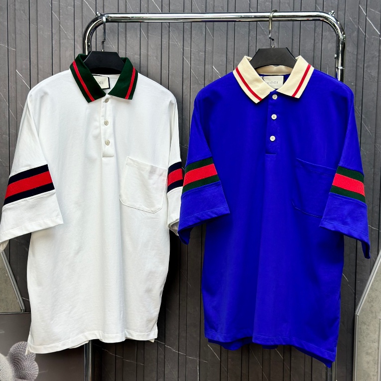 Áo thun cổ trụ, áo POLO GCC phối sọc cổ sọc ngang tay LA 1-1 on web size S-XL
