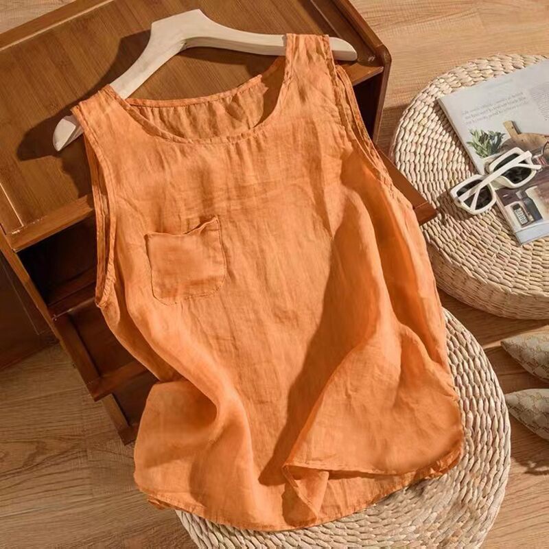 Áo Cotton Lanh Mỏng Sát Nách Dáng Rộng Màu Trơn Thời Trang Mùa Hè 2023 2023 MI02