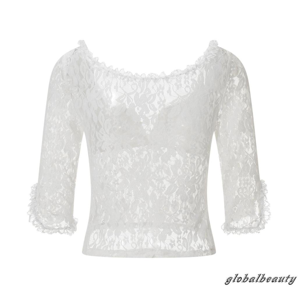 Áo Thun Tay 3 / 4 Phối Ren Xuyên Thấu Thời Trang Mùa Hè Cho Nữ