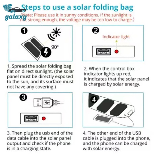 Galaxy Thiết Bị Sạc Pin Năng Lượng Mặt Trời Cổng Usb Gấp Gọn Mang Đi Du Lịch / Cắm Trại / Leo Nú