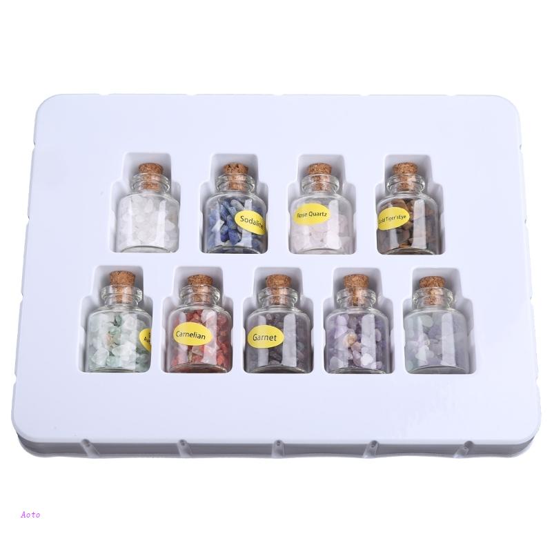 Aoto Bộ 9 Lọ Đá Quý Pha Lê Mini Chip Chữa Bệnh Bằng Đá Quý Reiki Wicca Bán Quý Decca