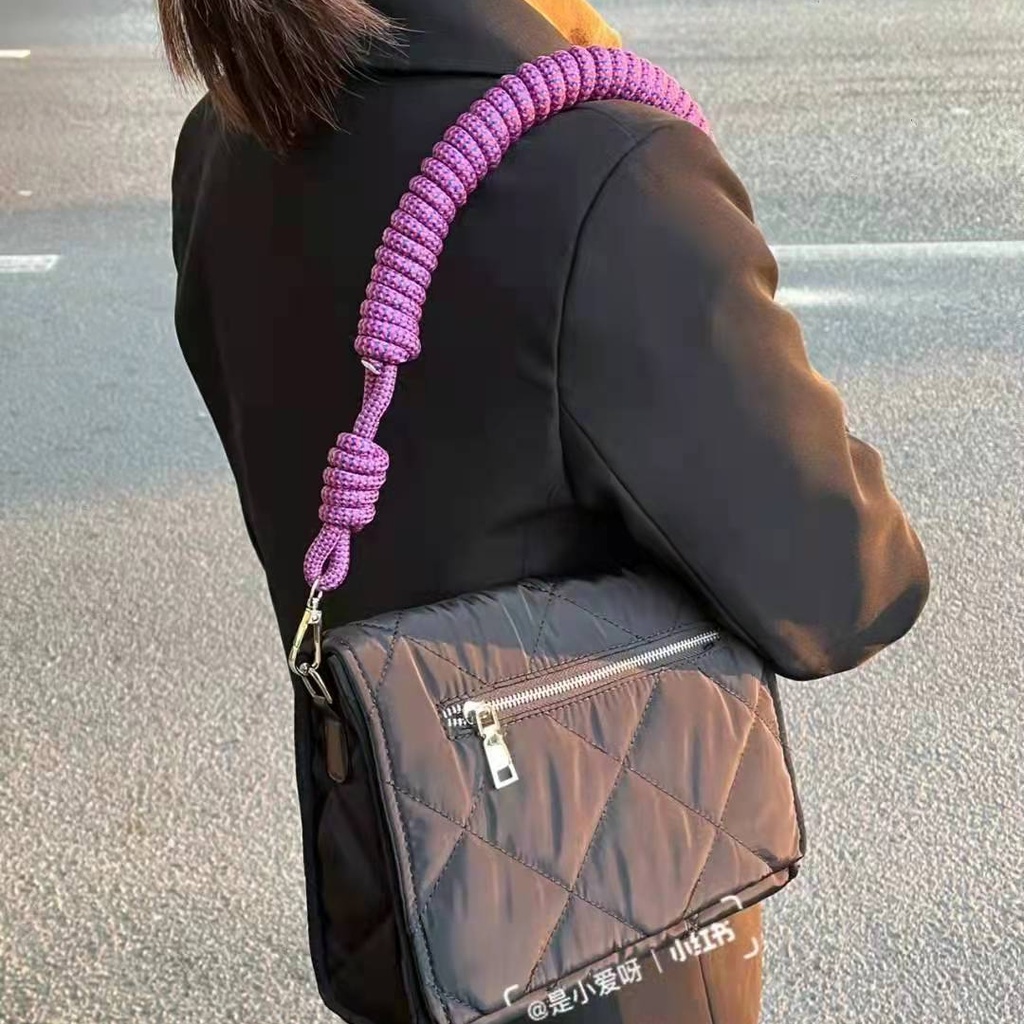 Túi Đeo Vai Hình Vuông Cỡ Nhỏ Bằng Vải Nylon Dệt Tay Phối Dây Đeo Sợi Nilon Đính Kim Cương Thời Trang Âu Mỹ
