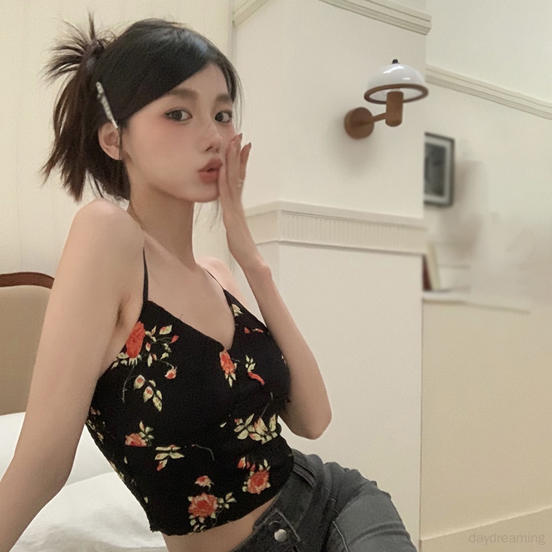 Áo Croptop Sát Nách Phong Cách Retro Hàn Quốc Cho Nữ