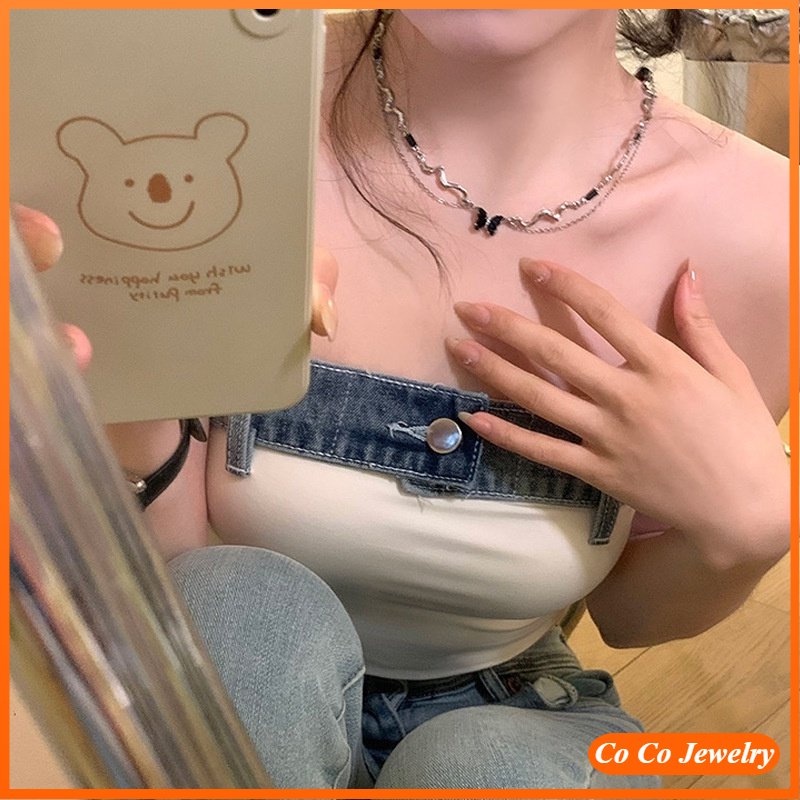 Vòng cổ Mặt Hình Bướm Gợn Sóng Phong Cách Ngọt Ngào Sang Trọng Cho Nữ