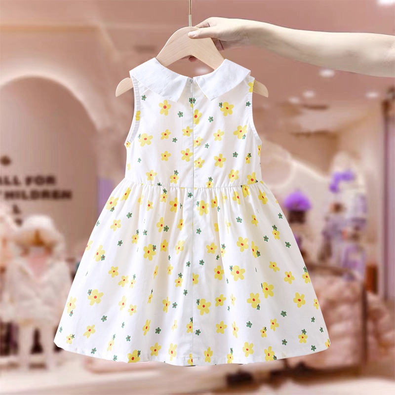 Đầm Sát Nách Cổ Búp Bê In Họa Tiết Hoa Xinh Xắn Cho Bé Gái