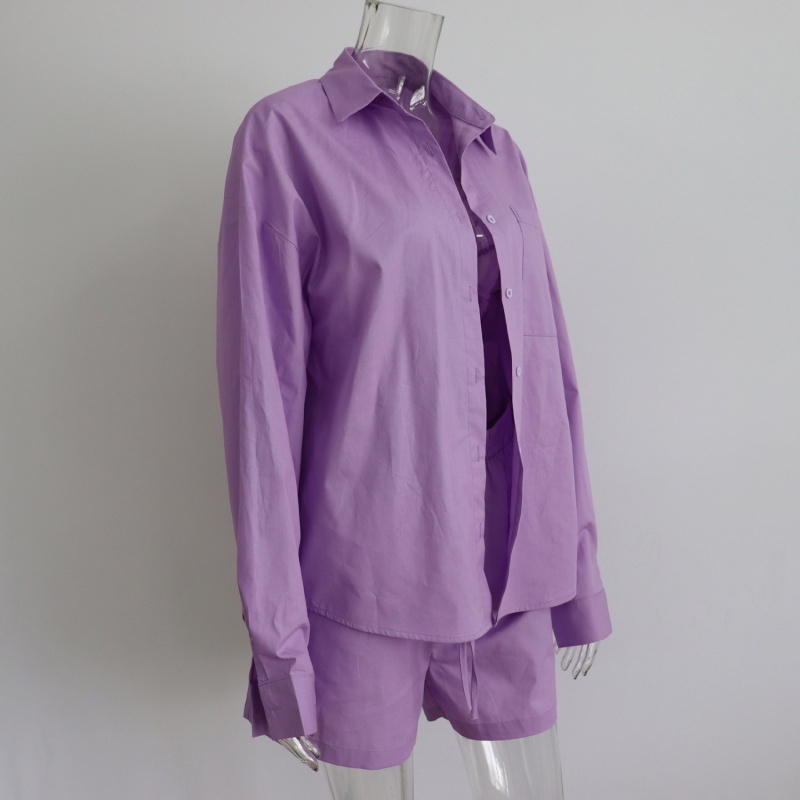 Set 2 Món Áo Sơ Mi Tay Dài Phối Quần Short Cỡ Lớn Thời Trang Trẻ Trung Cho Nữ