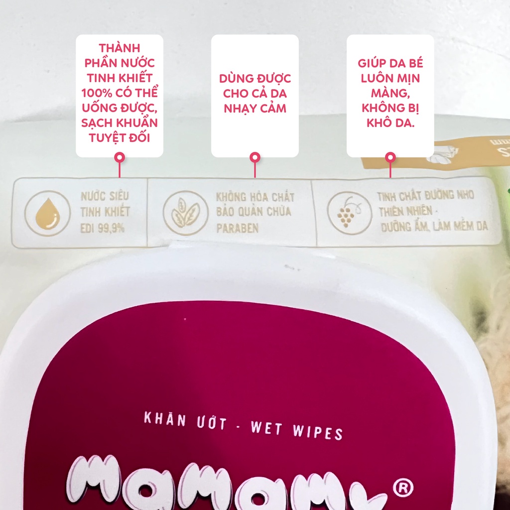 Combo 6 Khăn giấy ướt 30 tờ chủ động ngừa hăm/x2 chất ngừa hăm Mamamy Không mùi/Mùi dịu nhẹ an toàn cho bé