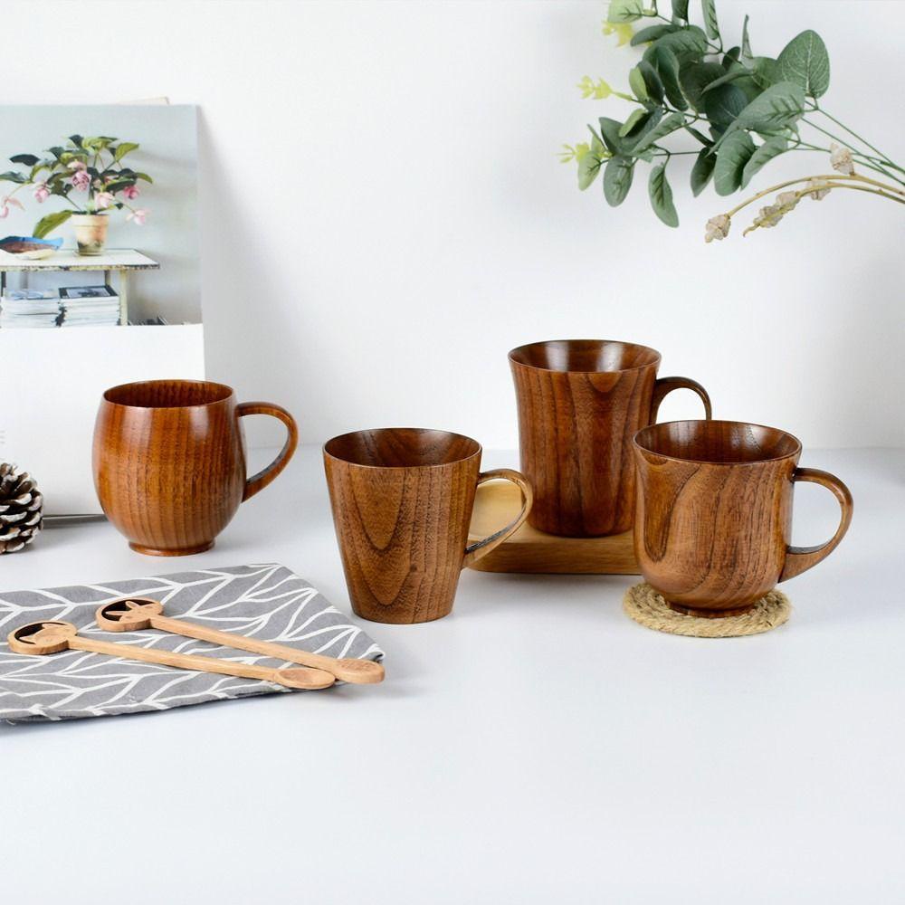 Cốc Uống Trà / Cà Phê Bằng Gỗ Có Tay Cầm Chống Bỏng Dung Tích Lớn