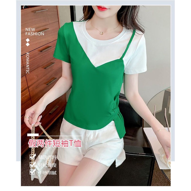 Áo Thun Tay Ngắn Cổ Tròn Phối Màu Thời Trang Mùa Hè Cho Nữ