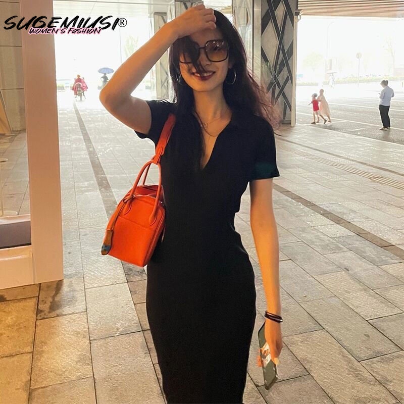 Đầm Polo Màu Đen Dáng Ôm Thời Trang Mùa Hè Quyến Rũ Cho Nữ