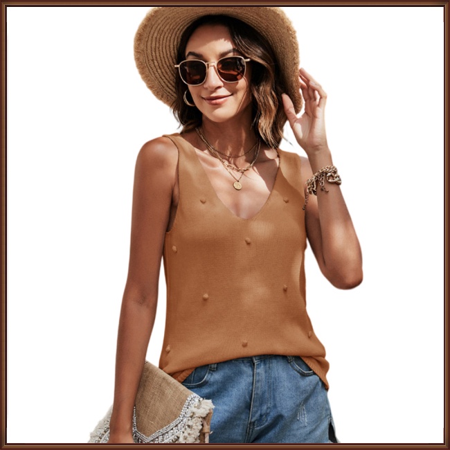 Áo Dệt Kim Sát Nách Màu Trơn Cổ Chữ V Dáng Ôm Thời Trang Cho Nữ