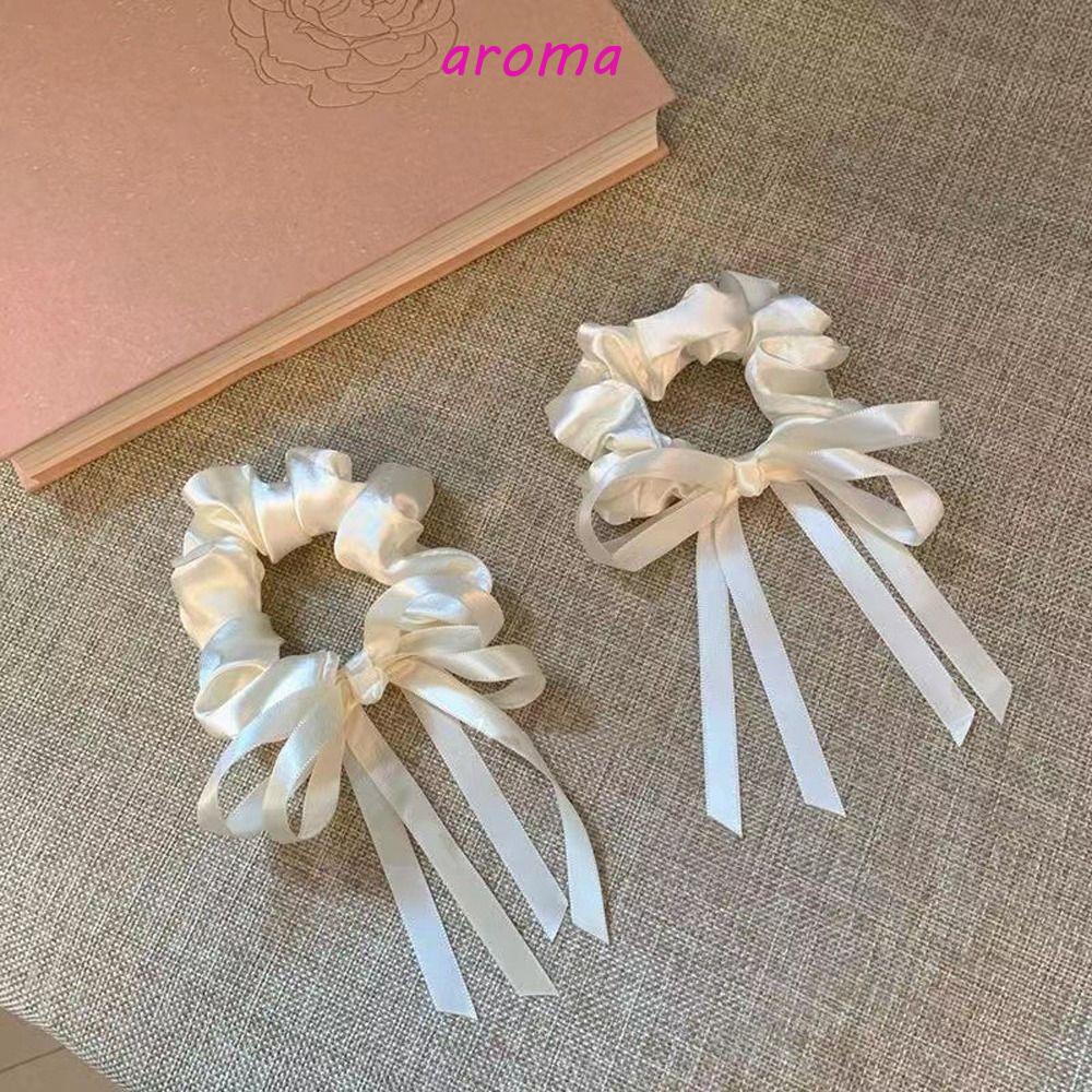 Dây Cột Tóc Cao Su Lụa Satin Thắt Nơ Đơn Giản Phong Cách Pháp Cho Nữ AROMA