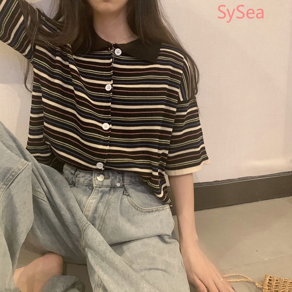 Áo Sơ Mi Kẻ Sọc Phong Cách Retro Hàn Quốc Cho Nữ