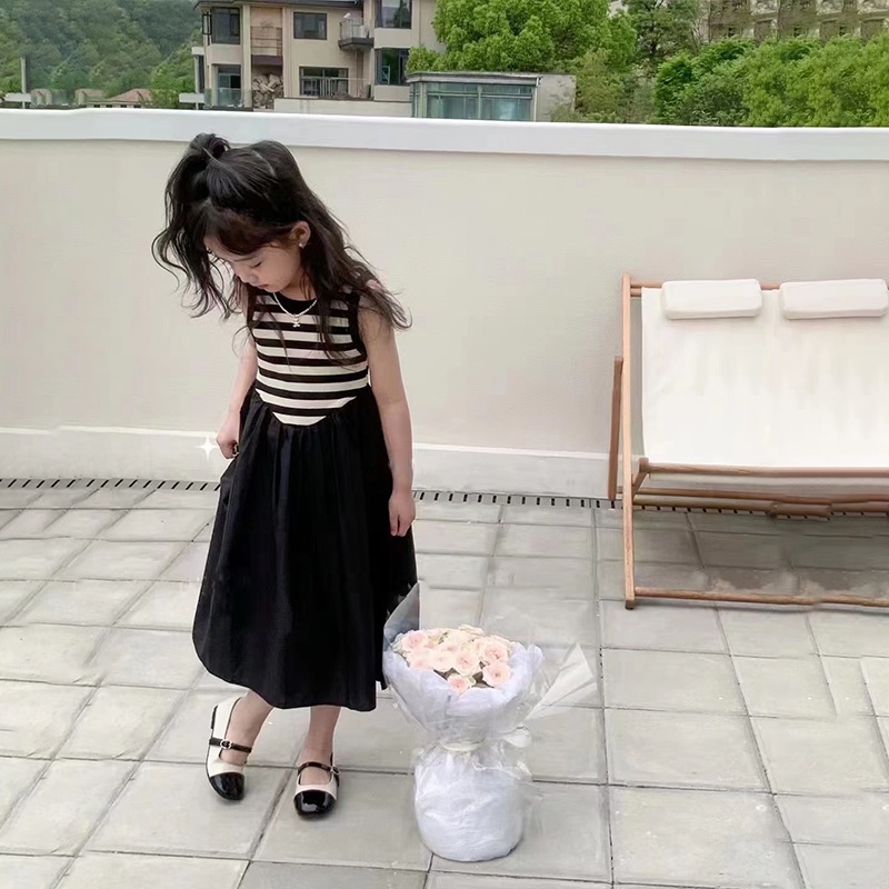 Đầm Dệt Kim Sát Nách Kẻ Sọc Thời Trang Mùa Hè Cho Bé Gái 1-7 Tuổi