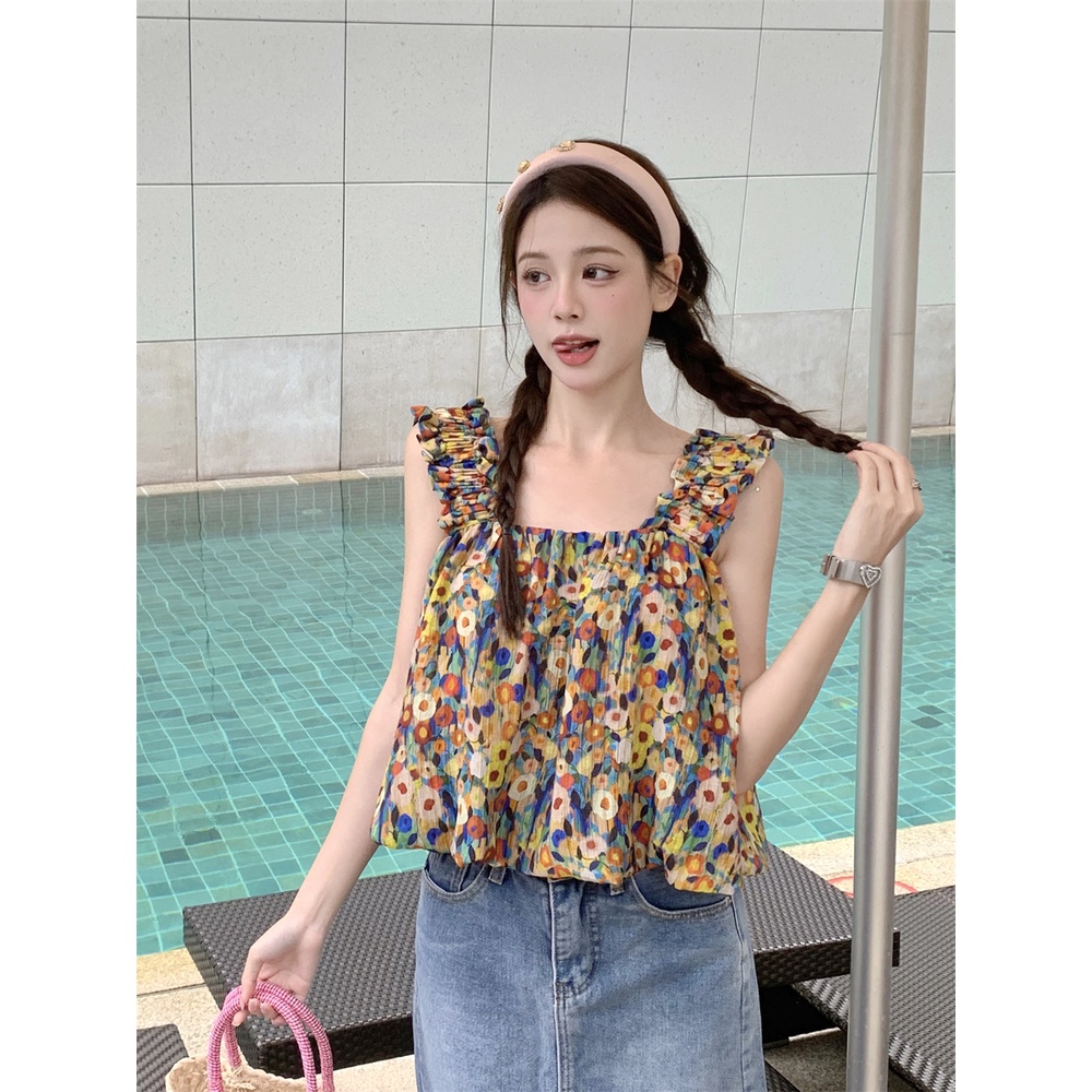 Áo Hoa Hai Dây Dáng Rộng Thời Trang Mùa Hè 2023 Mới Mẻ Cho Nữ HZFWC1176