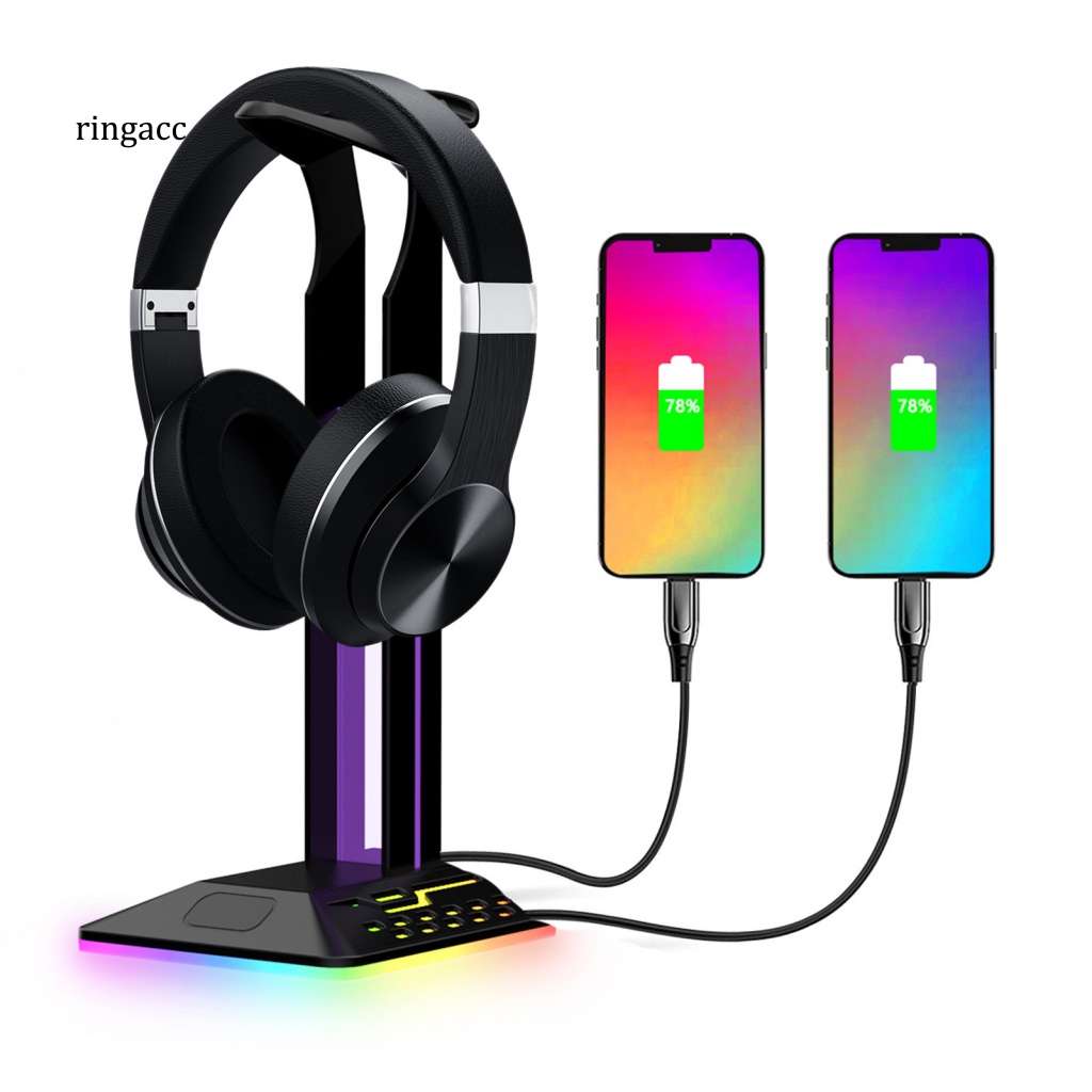 Rga 1 Bộ Giá Đỡ Tai Nghe Chơi Game 2 Trong 1 7 RGB Ánh Sáng Dạ Quang Chống Trượt Với 2 Cổng USB
