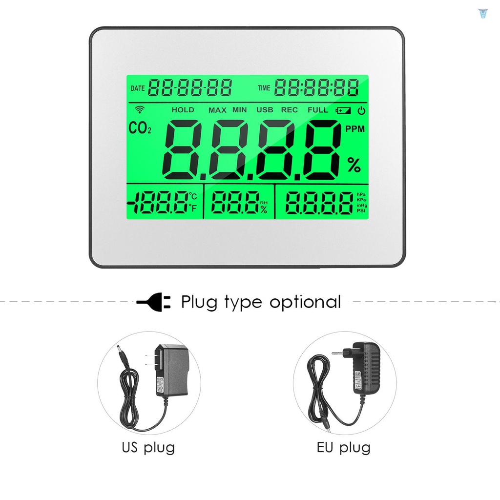 Thiết Bị Đo Chất Lượng Không Khí Carbon Dioxide 5.5-inch LCD 5.5-inch Có Giá Đỡ Gắn Tường Tiện Dụng