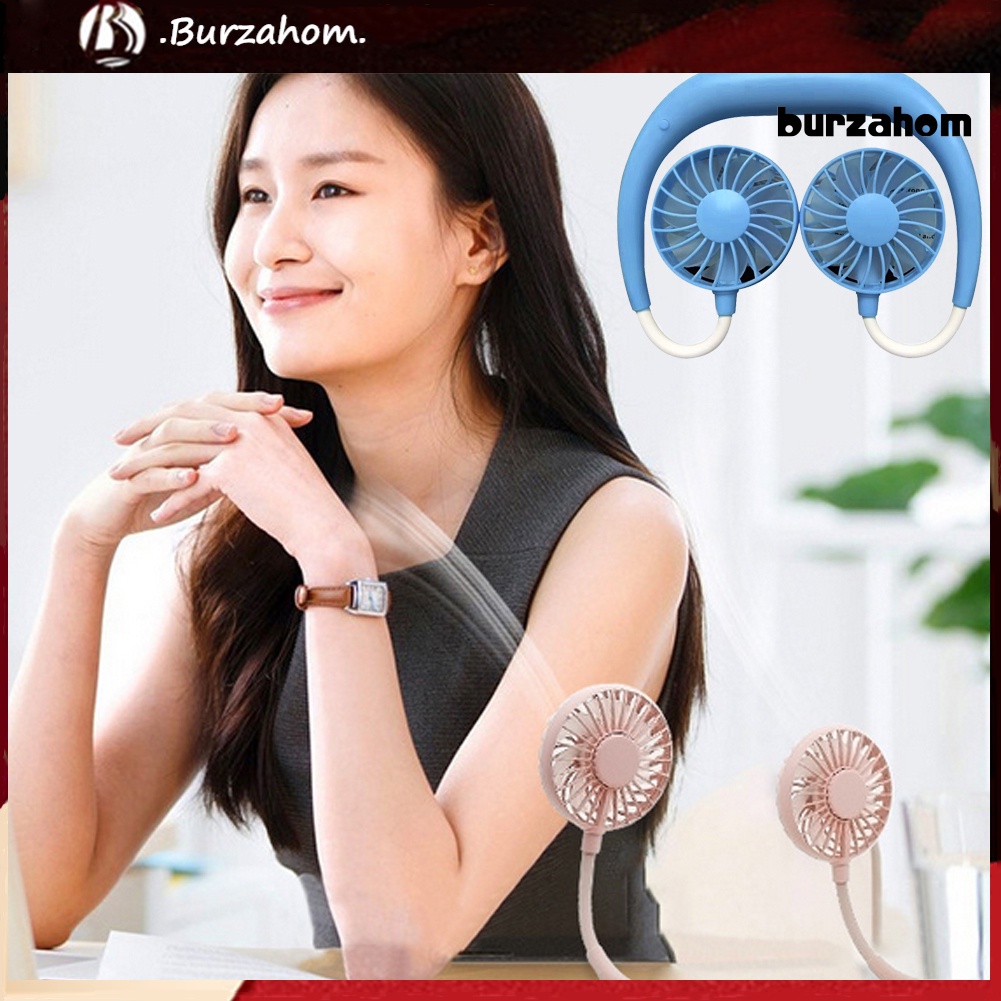 Quạt Làm Mát Mini Đeo Cổ Hai Đầu Có Đèn LED Sạc Cổng USB