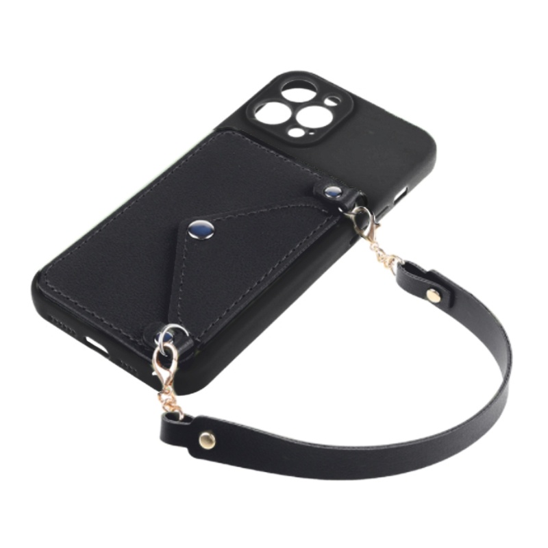 Ốp Điện Thoại Da PU Dạng Ví Nắp Lật Có Ngăn Đựng Thẻ Và Dây Đeo Cho Iphone