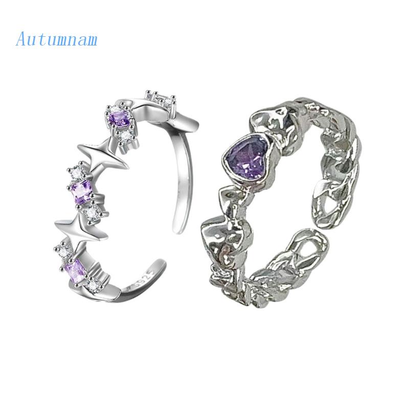 Set 2 Nhẫn Đính Hôn Y2K Chất Liệu Hợp Kim Có Thể Điều Chỉnh Kích Thước