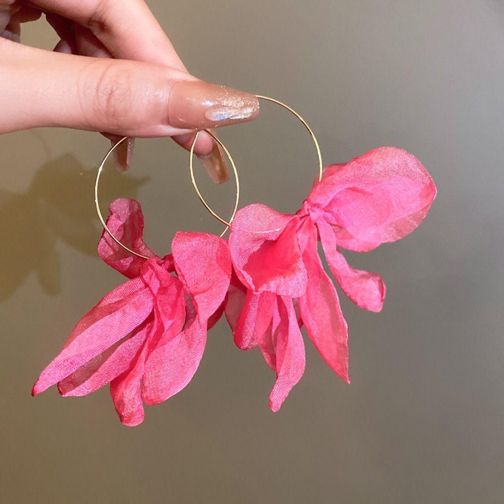 Khuyên Tai Hình Tròn Lớn Thắt Nơ Bằng Hợp Kim Phong Cách Hàn Quốc Thời Trang Cho Nữ