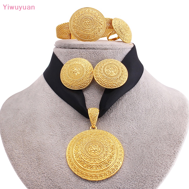 < Yiwuyuan > Bộ Trang Sức Màu Vàng Đồng Châu Phi Mặt Vòng cổ Lớn Và Trang Sức Vòng Tay Kiểu Ý Thích Hợp Làm Quà Tặng Đám