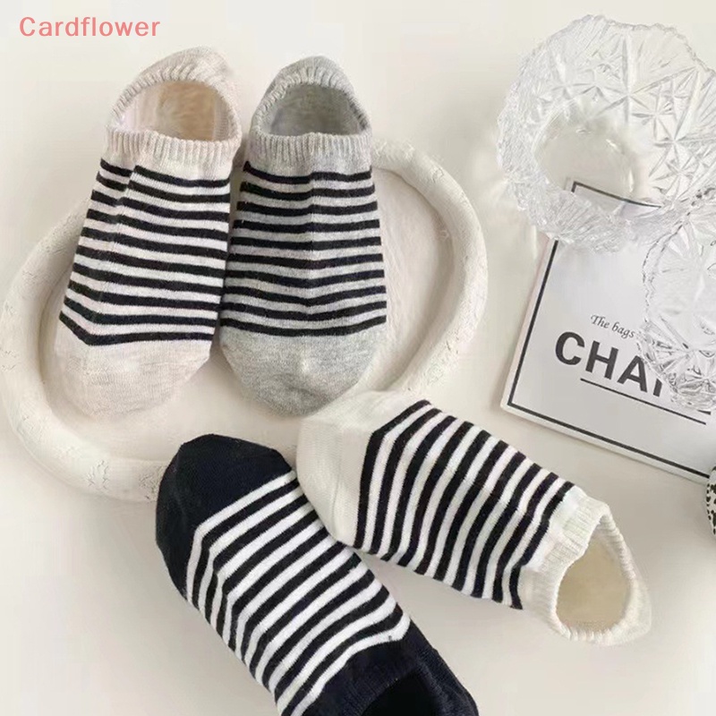 &lt; Cardflower &gt; Vớ Thuyền Bằng Silicon Cotton Chải Kỹ Thuật Kẻ Sọc Vô Hình Đơn Giản Và Đại Học Chống Rơi Đa Năng Cho Nữ