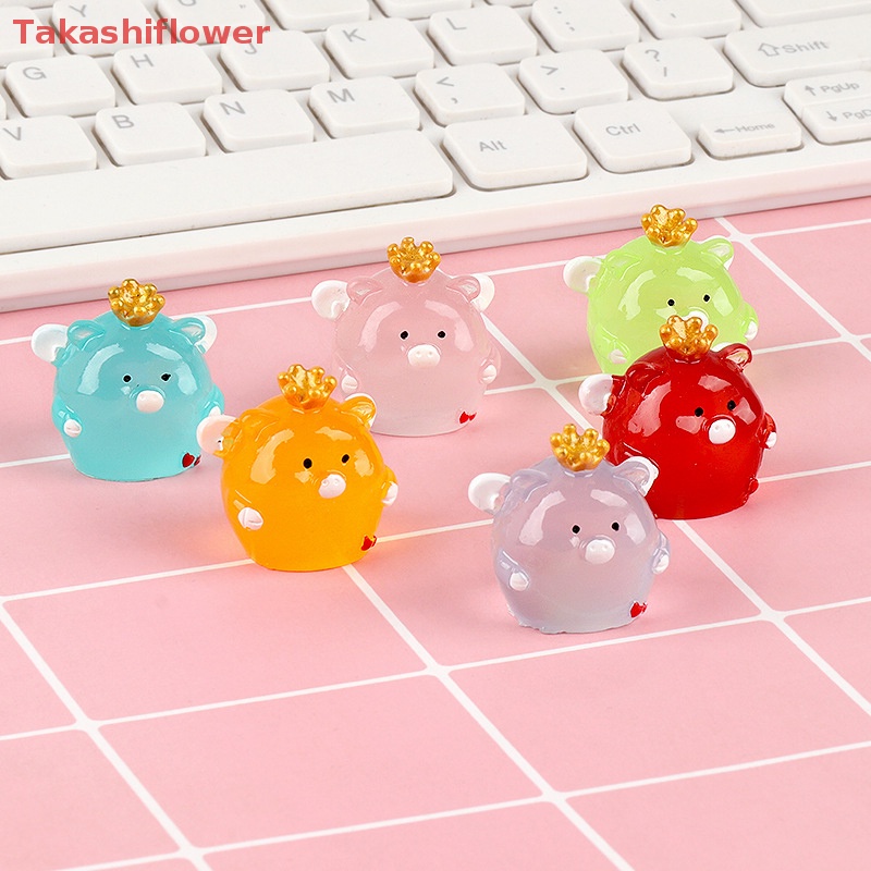 Mô Hình Chú Heo Đội Vương Miện Mini Bằng Nhựa Resin Màu Dạ Quang Dễ Thương Trang Trí Bảng Điều Khiển Sân Vườn / Nhà Cửa