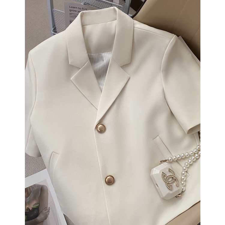 Áo Khoác Blazer Tay Ngắn Màu Be Phong Cách Mới Dành Cho Nữ